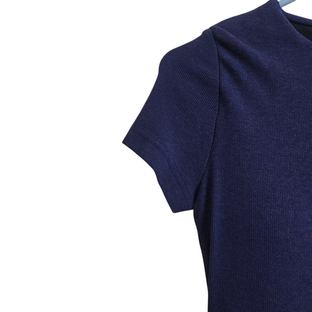 OGL MOVE Plantive Ribbed Cotton Crewneck Short Sleeve Brami Dress Navy Blue S - Picture 13 of 16